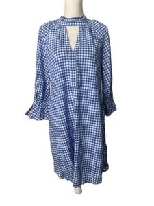 Who What Wear Women's Medium Gingham Dress Blue White Check Ruffles Keyhole a4